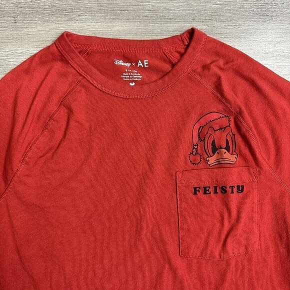 Disney x AE T Shirt Size S Donald Duck Feisty Long Sleeve Tee Red - Picture 3 of 6